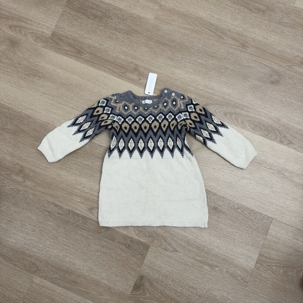 NWT Gymboree Baby Fair Isle Metallic Sweater Dress 18-24M Cotton Blend Holiday